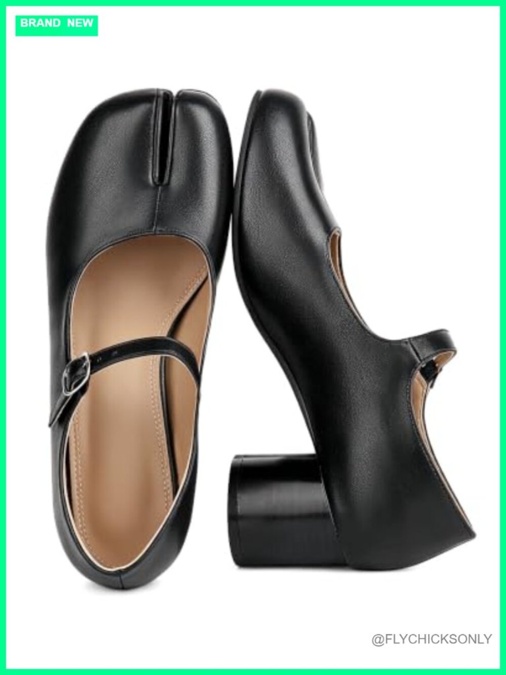 Tabi Mary Jane Chunky Block Heel Split Toe Faux Leather Pumps
